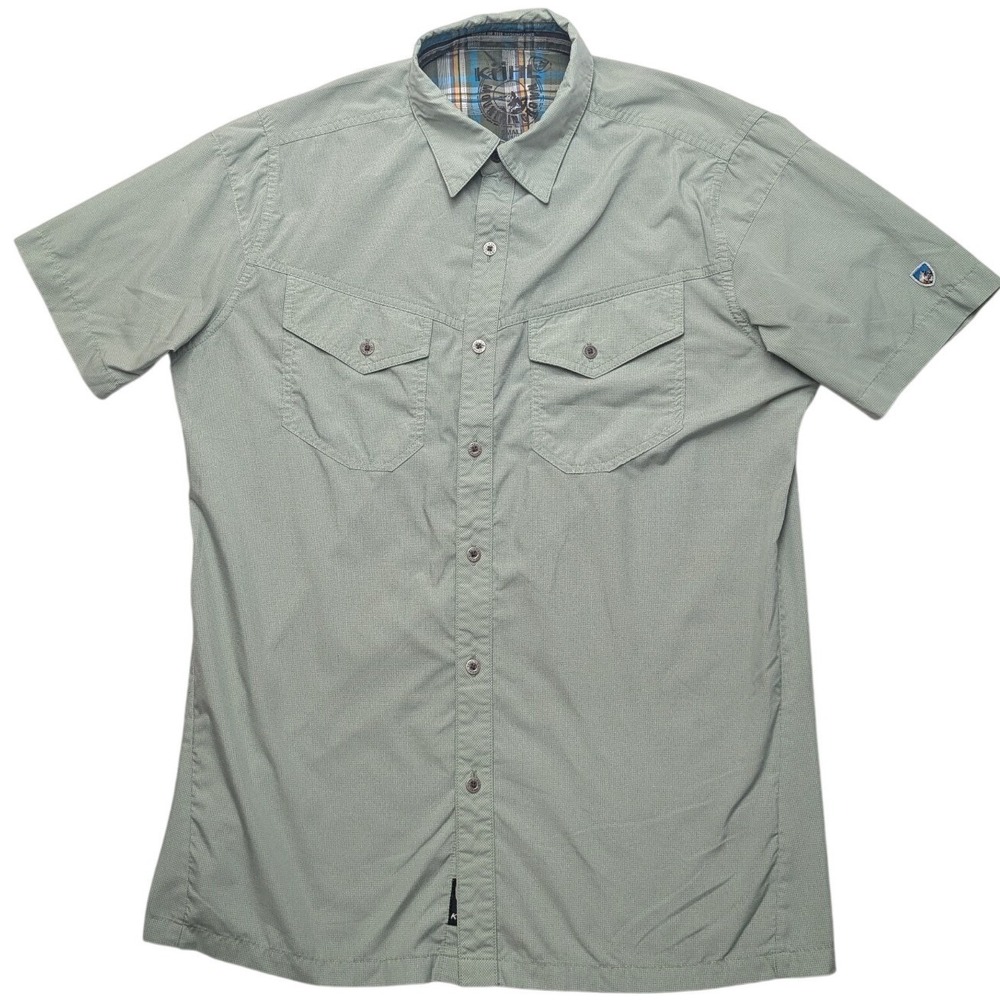 KUHL Eluxor Shirt Mens Small Sage Green Short Sleeve Button Down Hiking Shirt